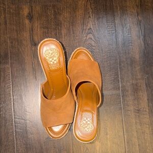 Vince Camuto Suede Slide Mules in Cognac